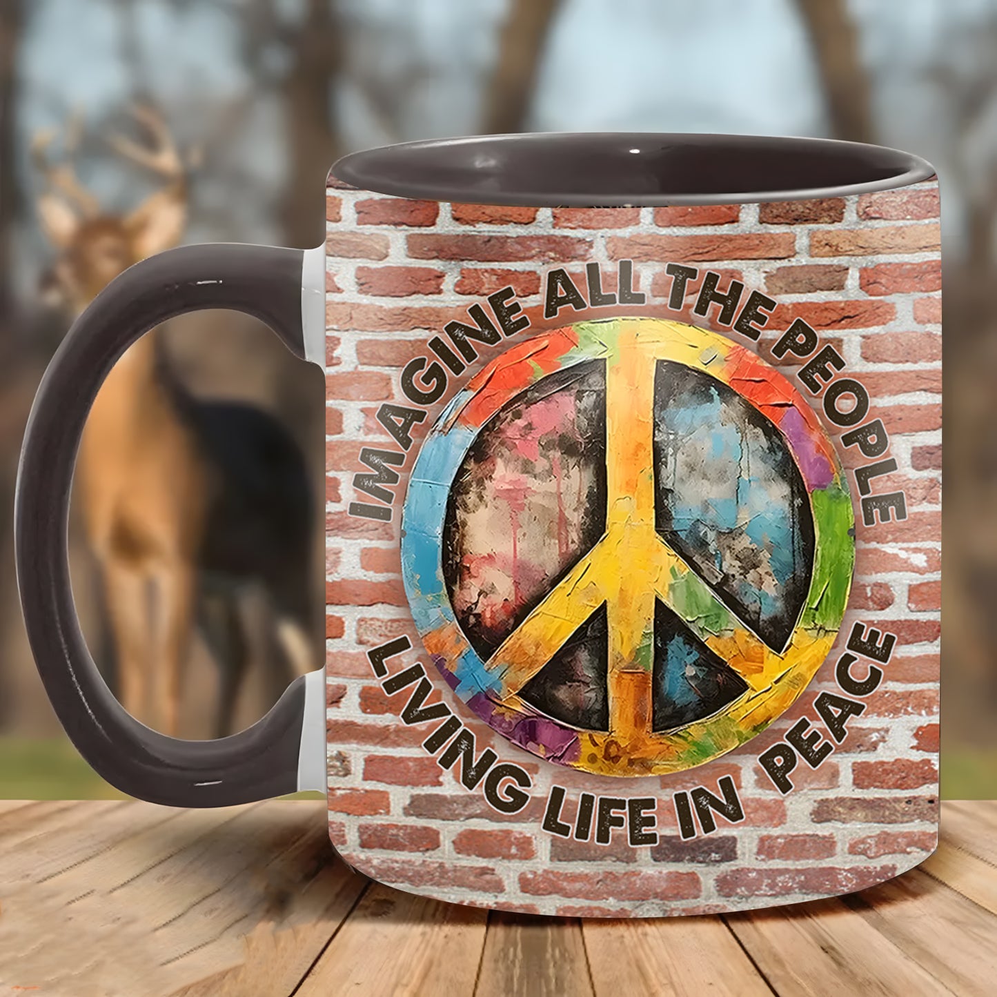 Peace Imagine All The People - Hippie Accent Mug