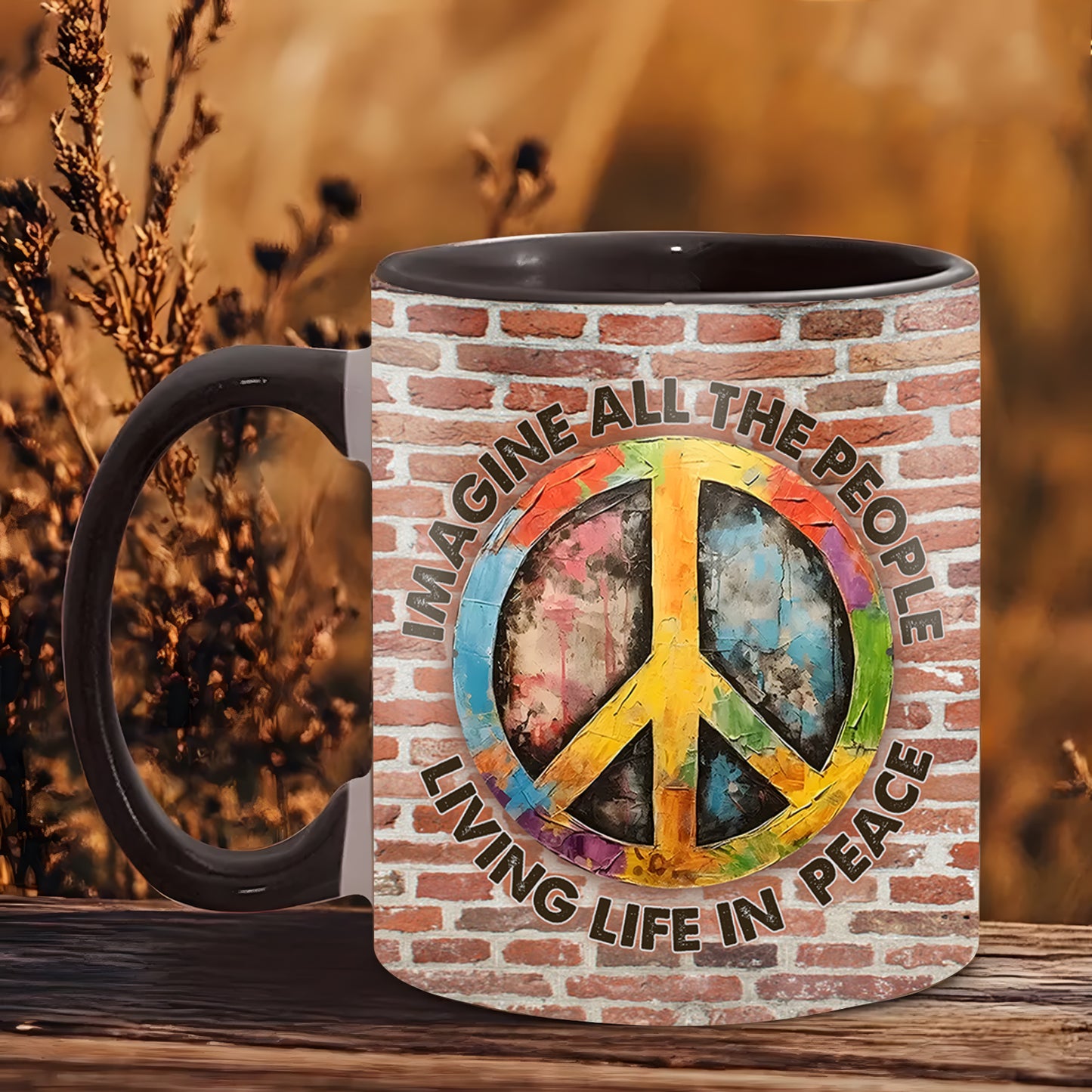 Peace Imagine All The People - Hippie Accent Mug