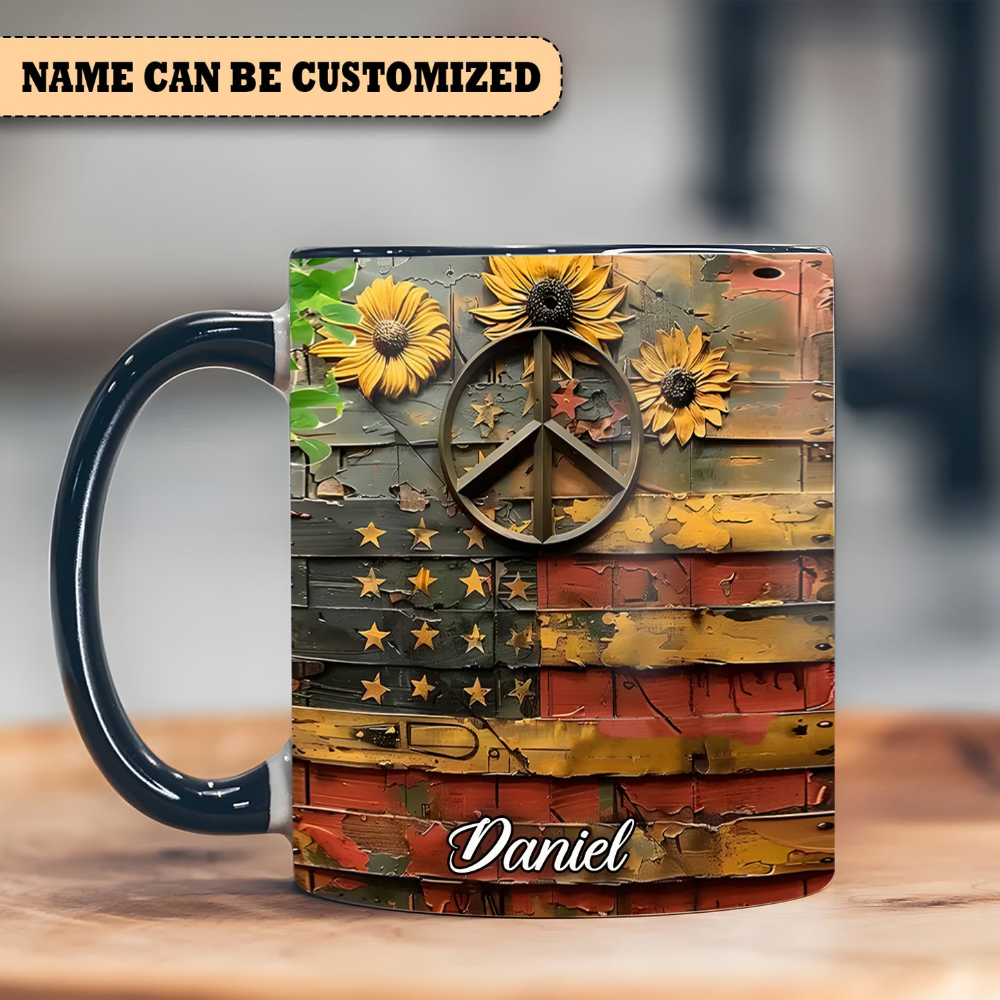Hippie Symbol Independence - Personalized Hippie Accent Mug