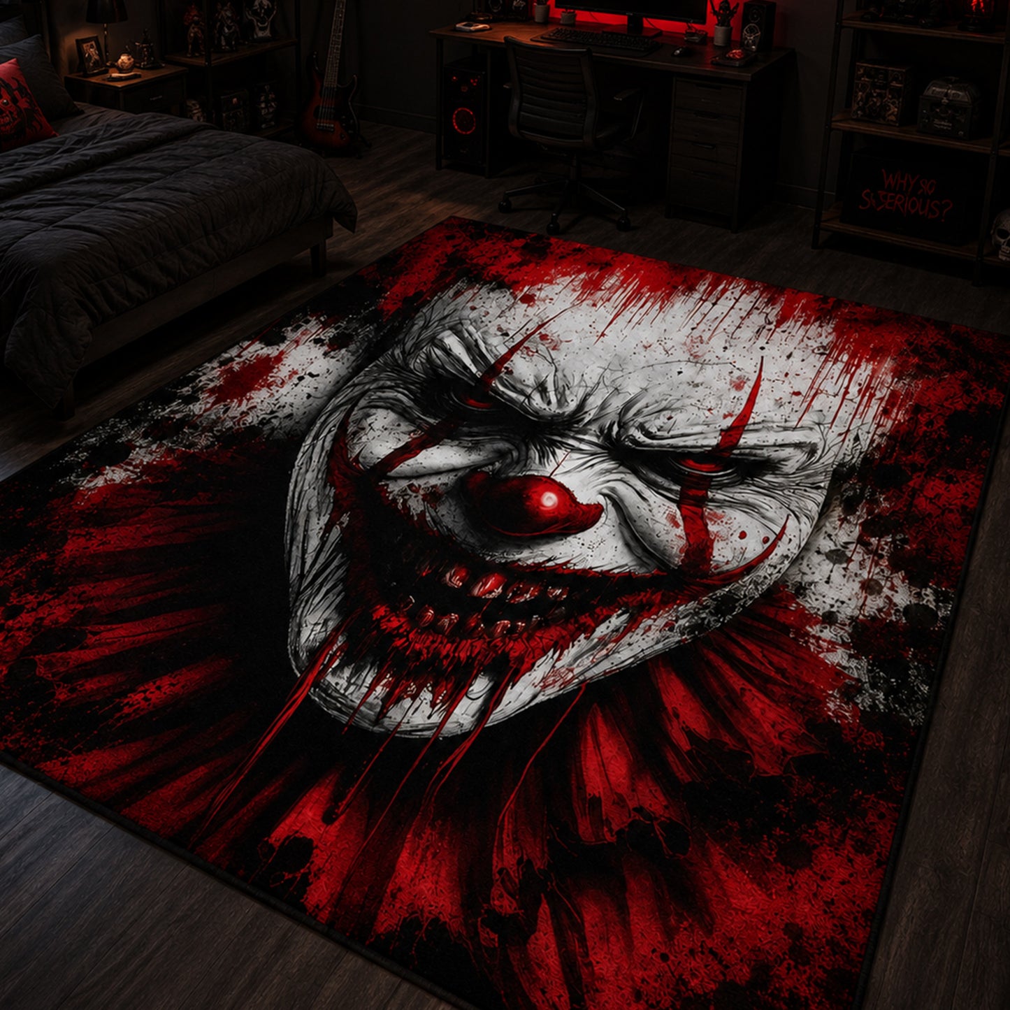Bloody Evil Clown Halloween Area Rug
