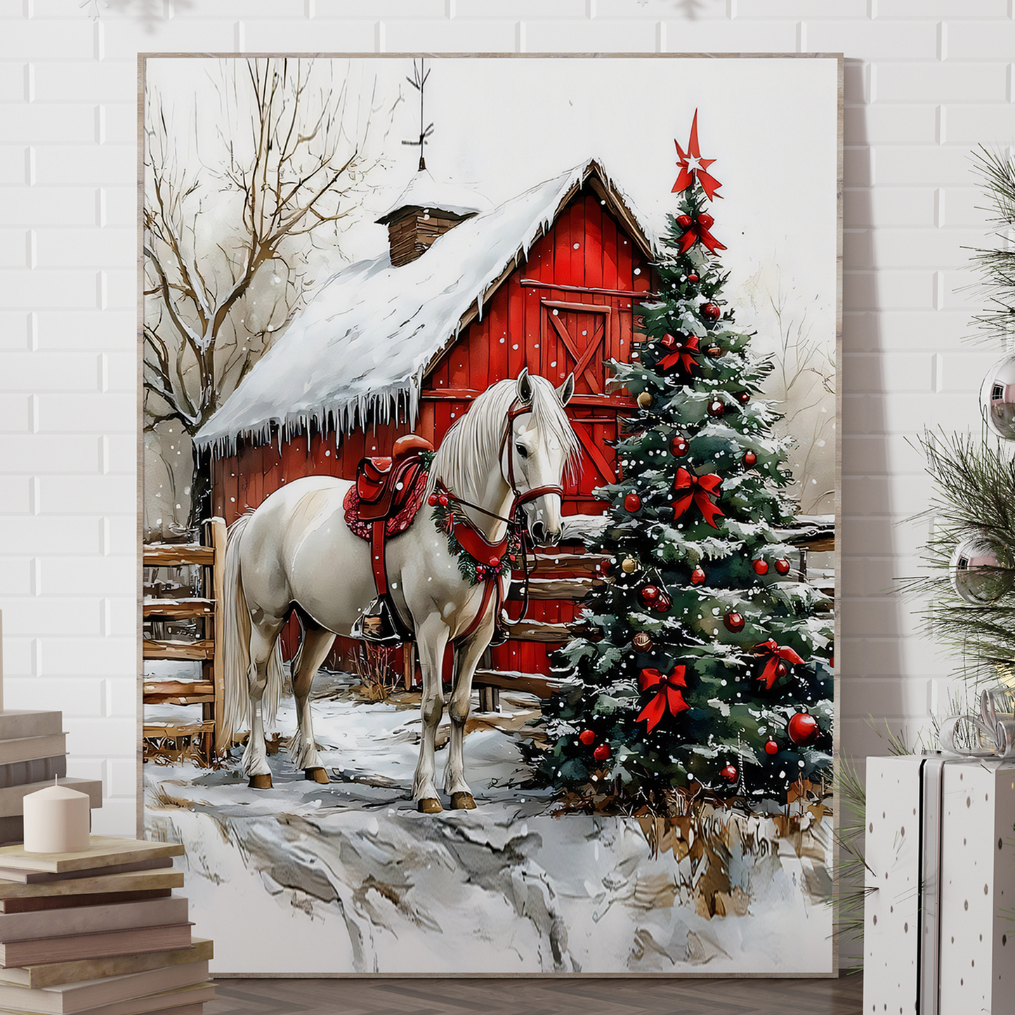 Country Christmas Horse Canvas