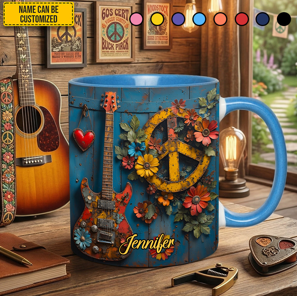 Personalized Hippie Guitar Floral Accent Mug