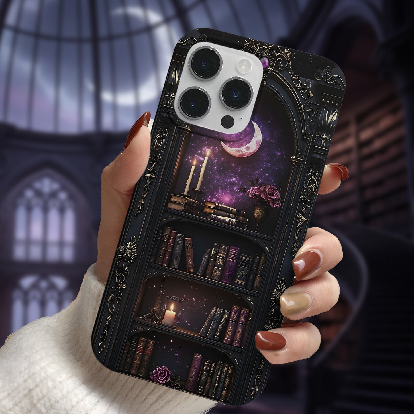 Gothic Moonlit Library Phone Case