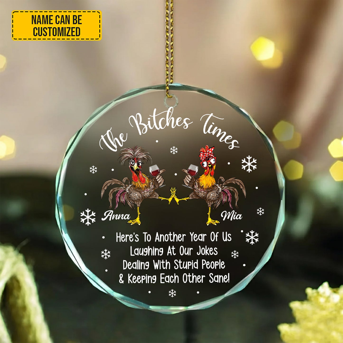 Personalized Funny Chicken Best Friend Glass Ornament