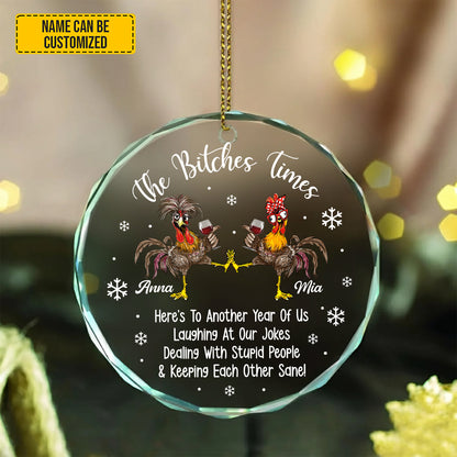 Personalized Funny Chicken Best Friend Glass Ornament