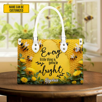 Personalized Bee & Sunflower Leather Handbag
