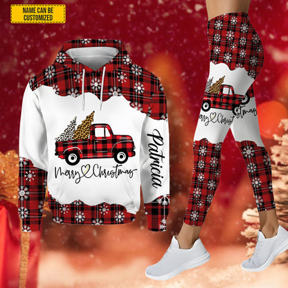 Personalized Christmas Plaid Truck Hoodie & Leggings Set