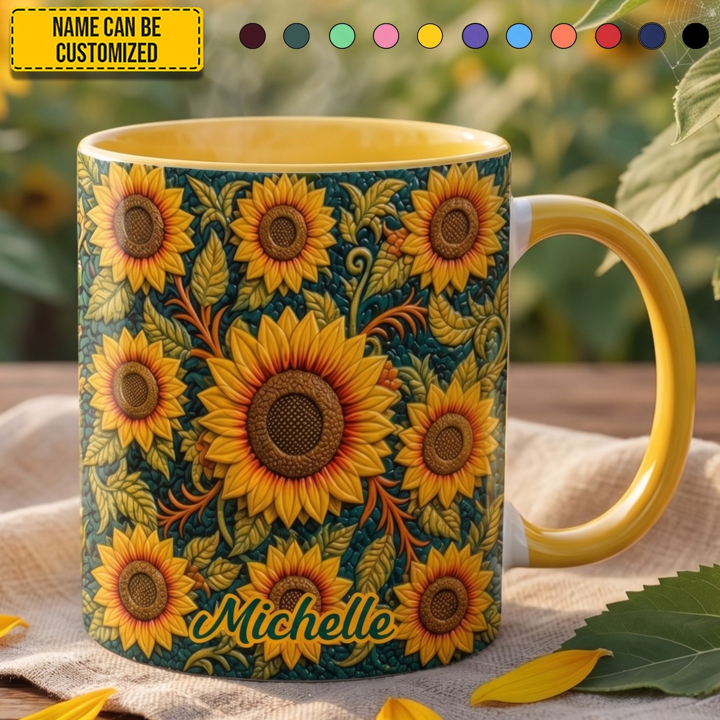 Personalized Sunflower Pattern Accent Mug