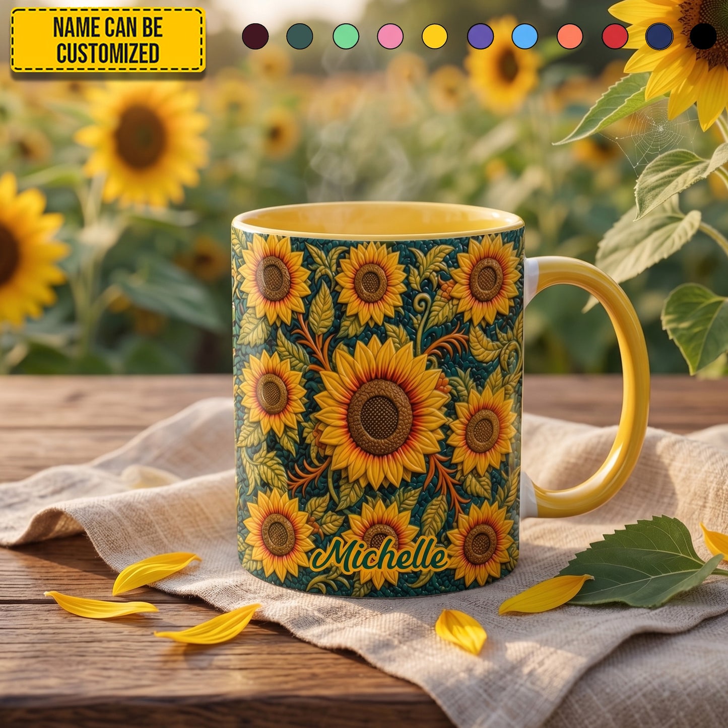 Personalized Sunflower Pattern Accent Mug