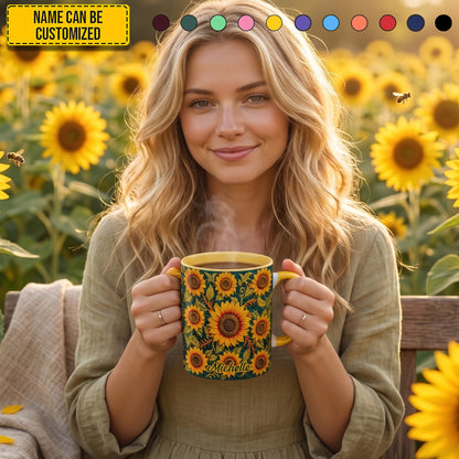 Personalized Sunflower Pattern Accent Mug