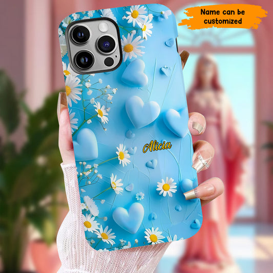 Personalized Blue Heart & Daisy Phone Case