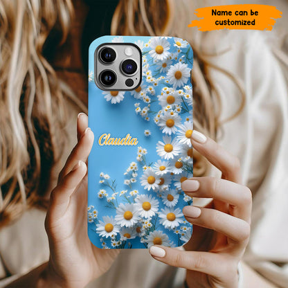 Personalized Daisy Blue Background Phone Case
