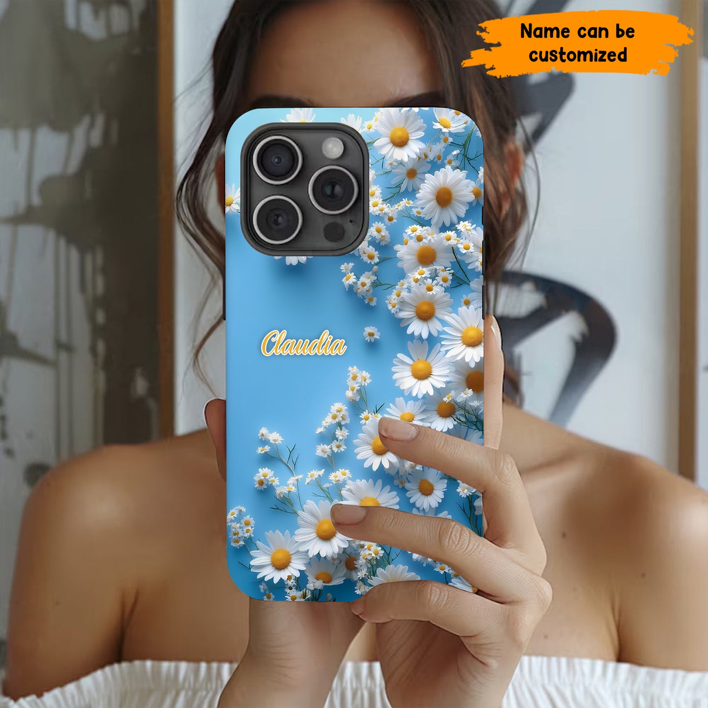 Personalized Daisy Blue Background Phone Case