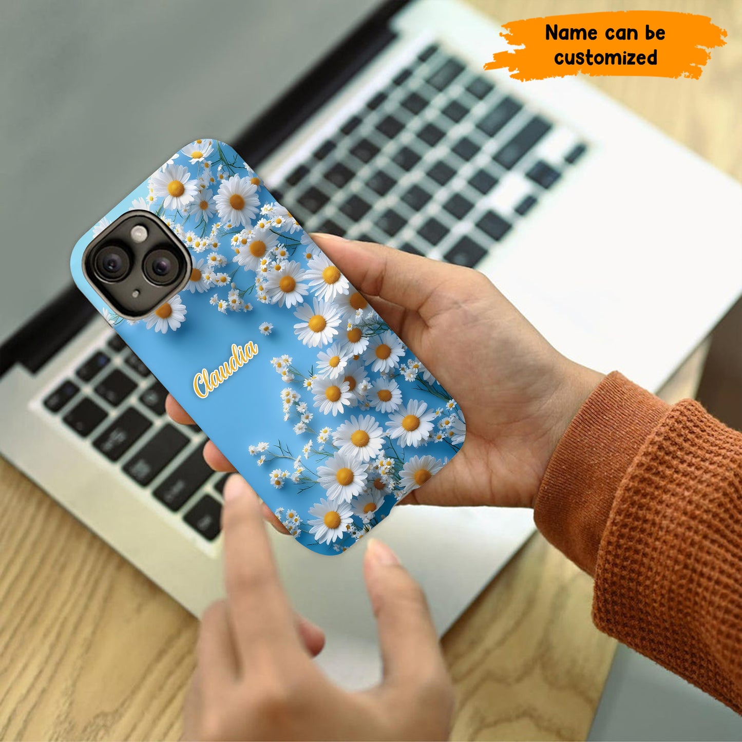 Personalized Daisy Blue Background Phone Case