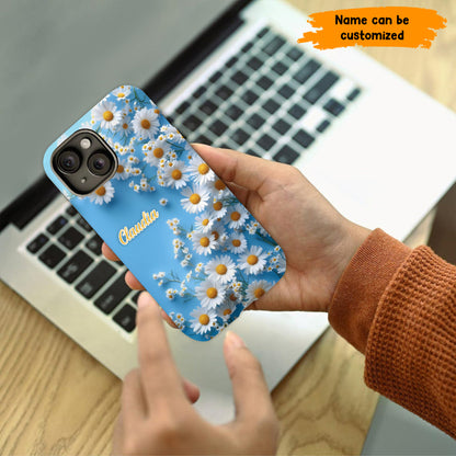 Personalized Daisy Blue Background Phone Case
