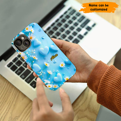 Personalized Blue Heart & Daisy Phone Case