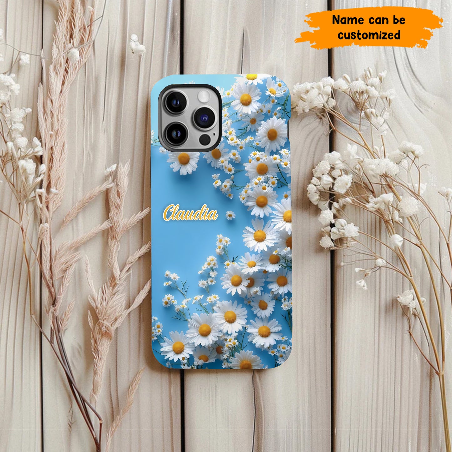Personalized Daisy Blue Background Phone Case