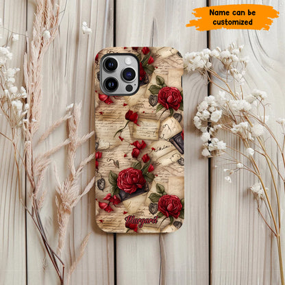 Personalized Vintage Letter & Rose Phone Case – Elegant & Romantic