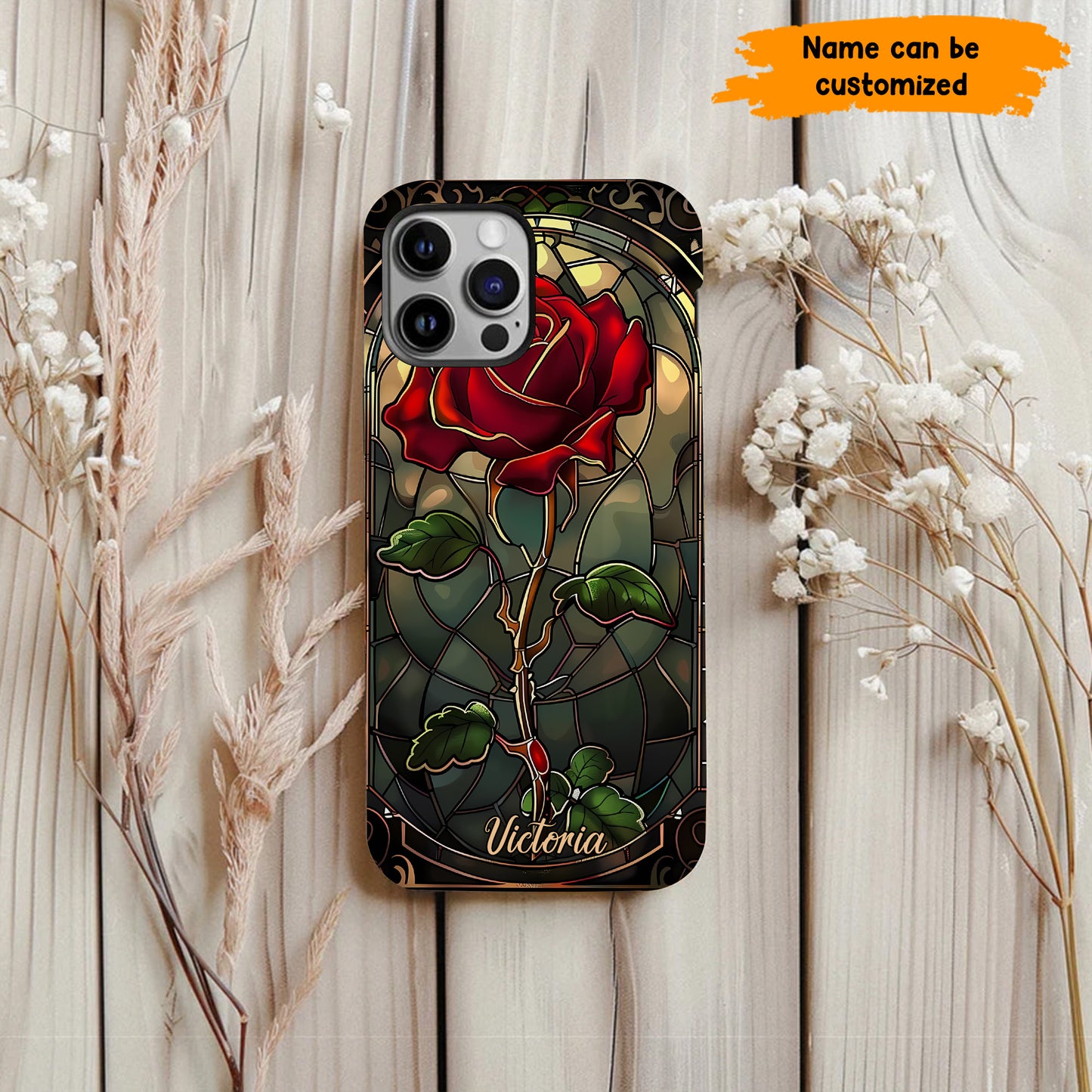 Personalized Stained Glass Rose Phone Case