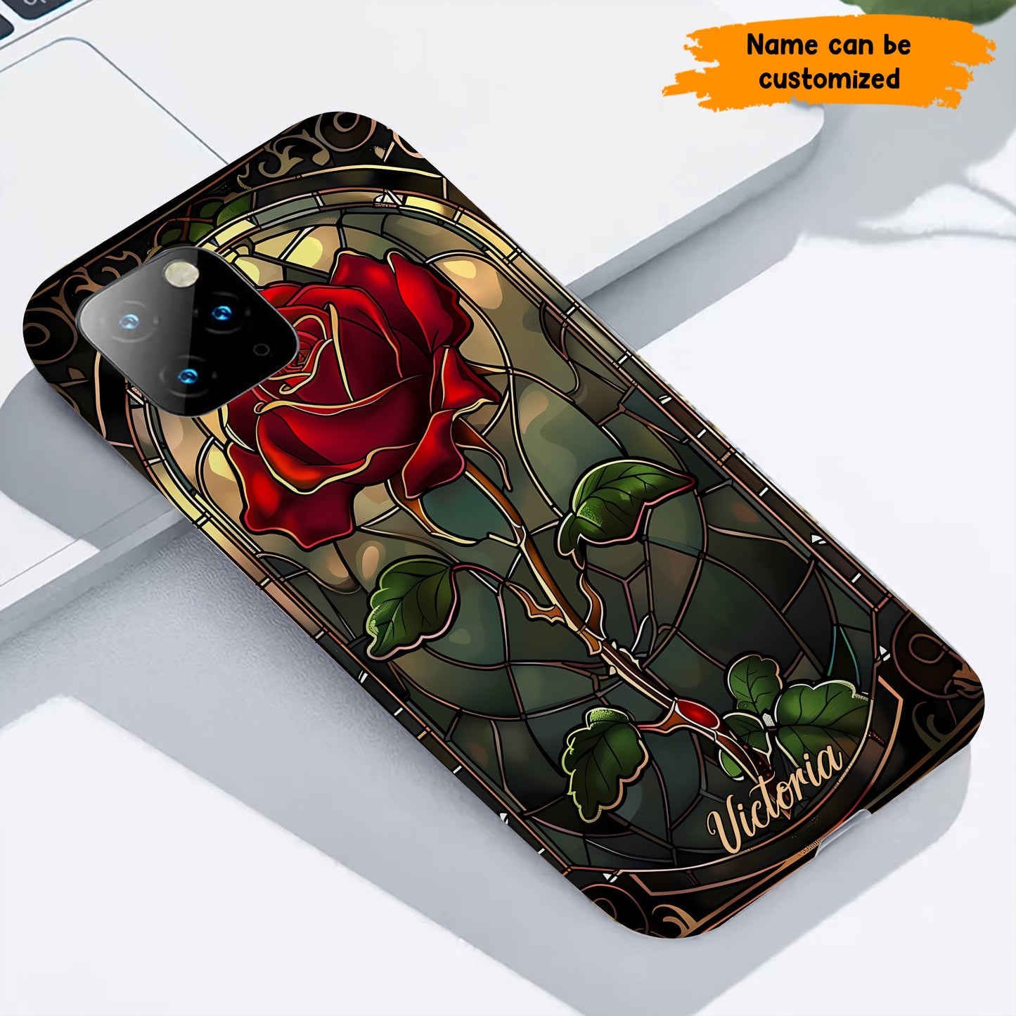 Personalized Stained Glass Rose Phone Case