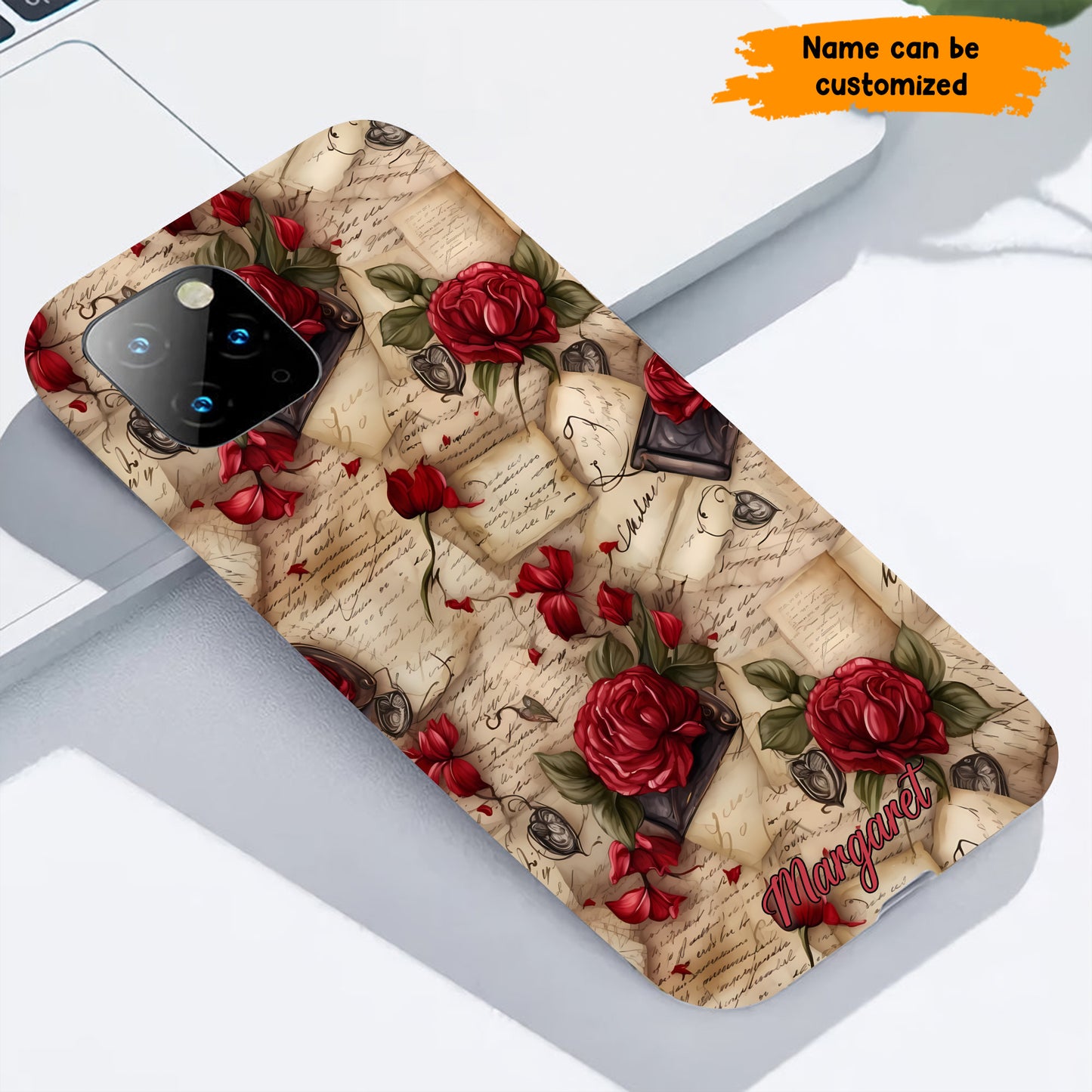 Personalized Vintage Letter & Rose Phone Case – Elegant & Romantic