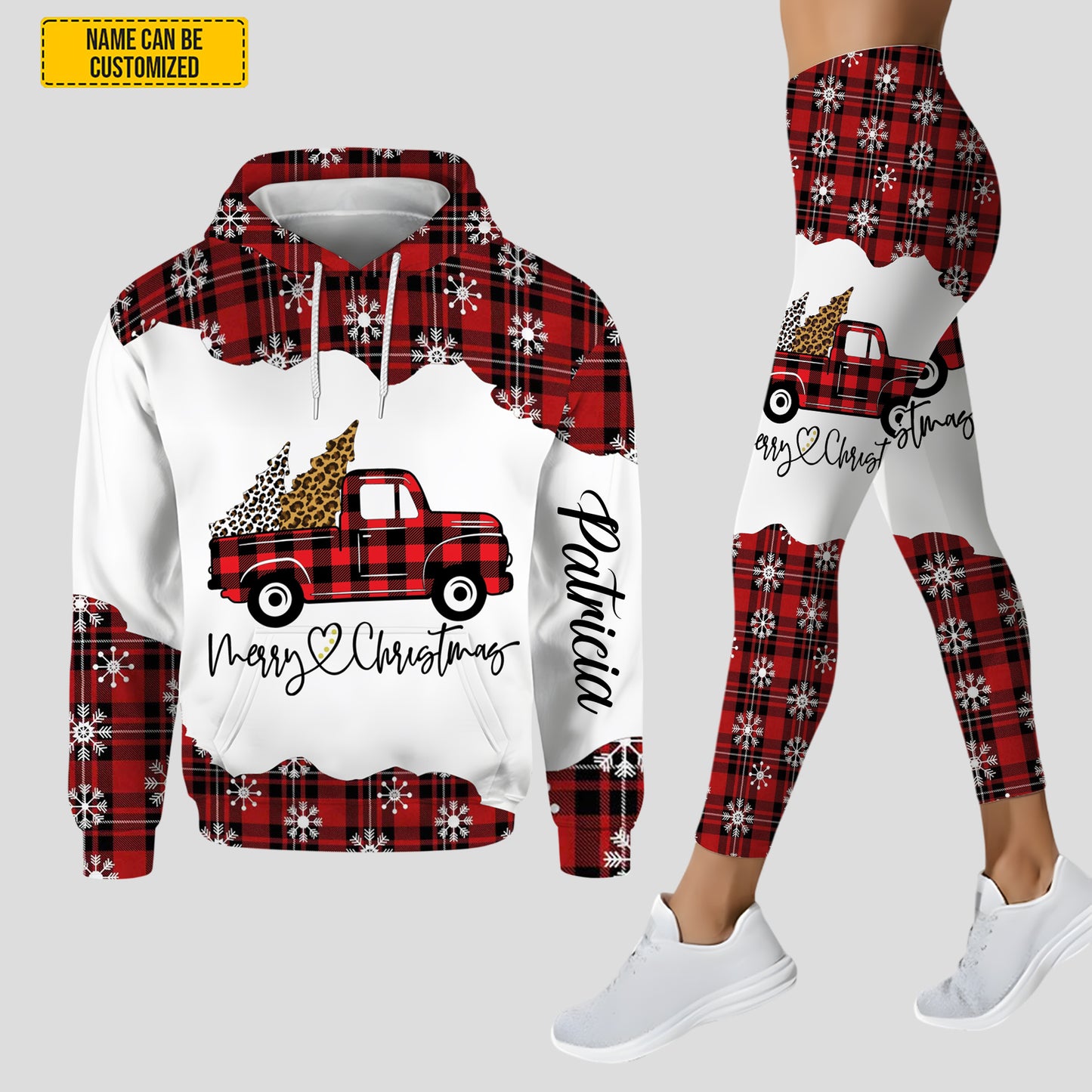 Personalized Christmas Plaid Truck Hoodie & Leggings Set