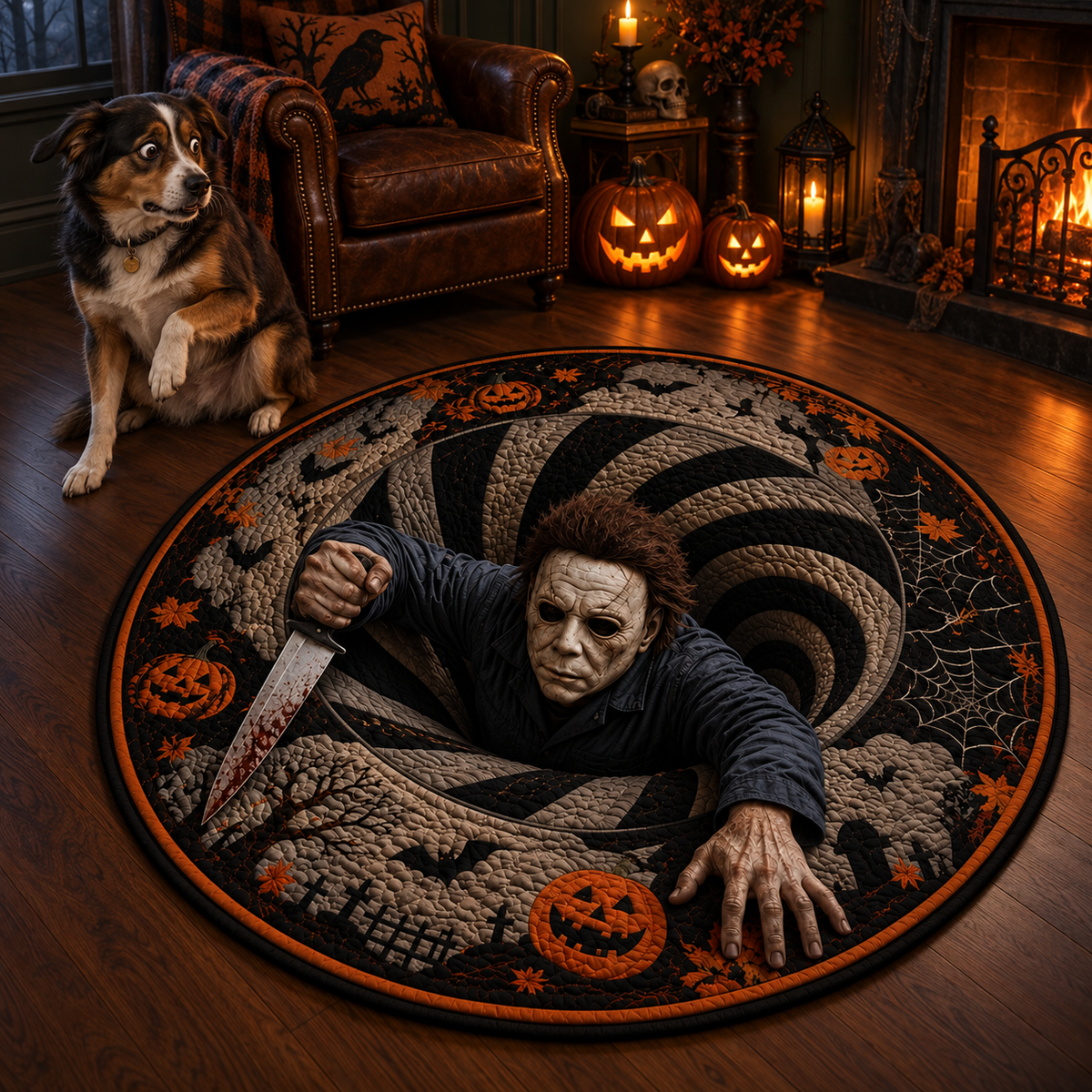 Michael Myers 3D Illusion Halloween Round Rug – The Night He Came Home
