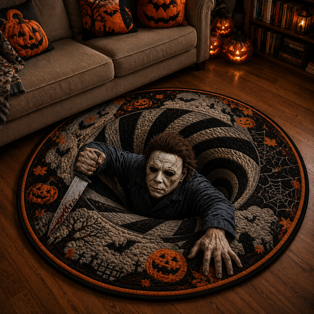 Michael Myers 3D Illusion Halloween Round Rug – The Night He Came Home