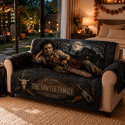 Personalized Chainsaw Killer Halloween Furniture Sofa Cover – Halloween Horror Quilted Home Decor