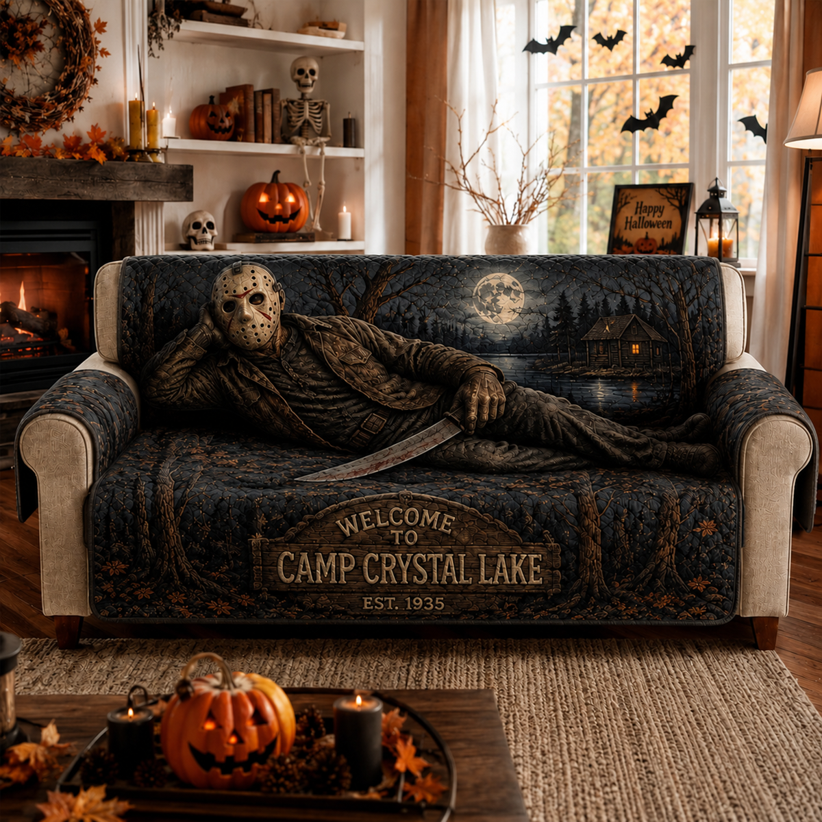 Camp Crystal Lake Horror Sofa Cover – Halloween Horror Quilted Home Decor