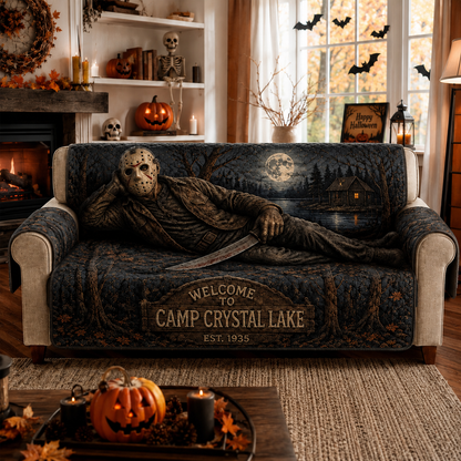 Camp Crystal Lake Horror Sofa Cover – Halloween Horror Quilted Home Decor