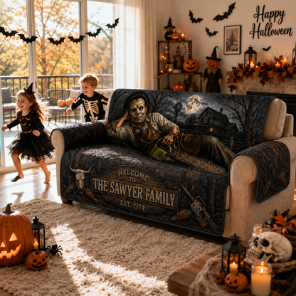 Personalized Chainsaw Killer Halloween Furniture Sofa Cover – Halloween Horror Quilted Home Decor