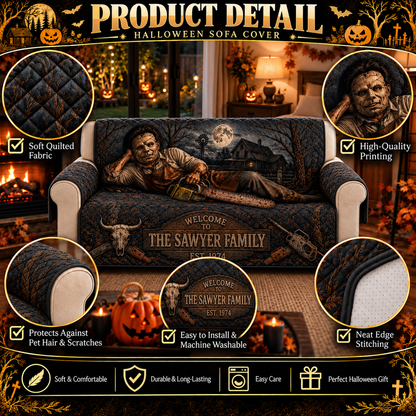 Personalized Chainsaw Killer Halloween Furniture Sofa Cover – Halloween Horror Quilted Home Decor