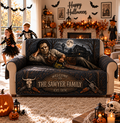 Personalized Chainsaw Killer Halloween Furniture Sofa Cover – Halloween Horror Quilted Home Decor