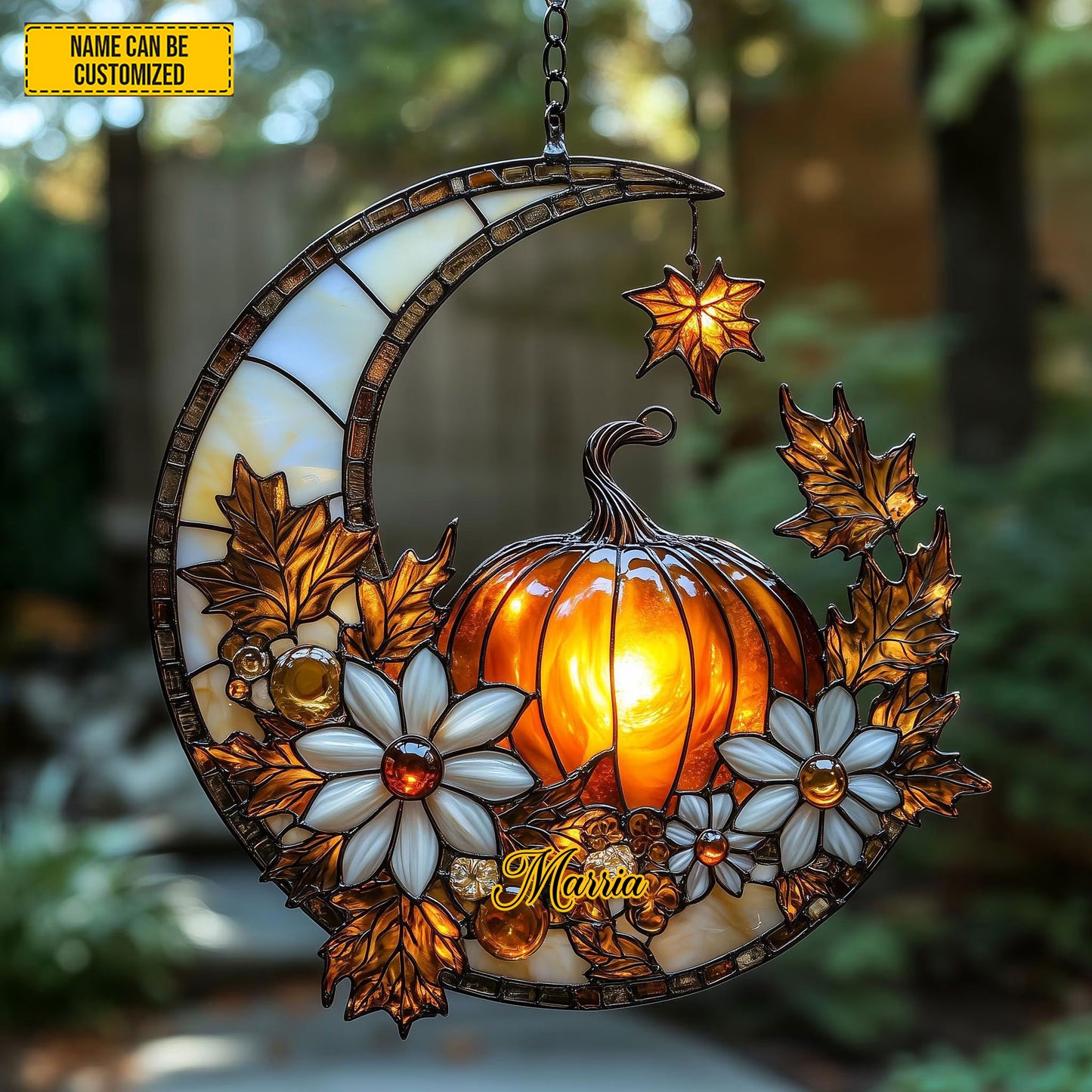 Autumn Pumpkin Crescent Moon Acrylic Window, Acrylic Window Hanging