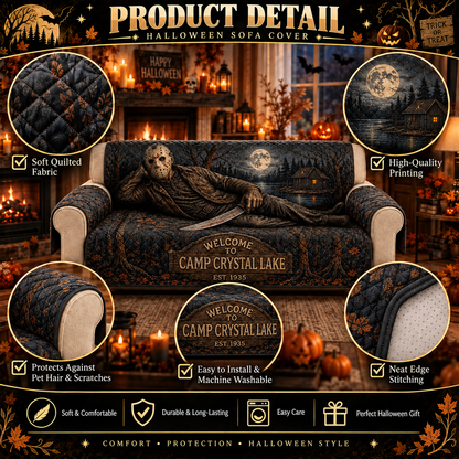 Camp Crystal Lake Horror Sofa Cover – Halloween Horror Quilted Home Decor