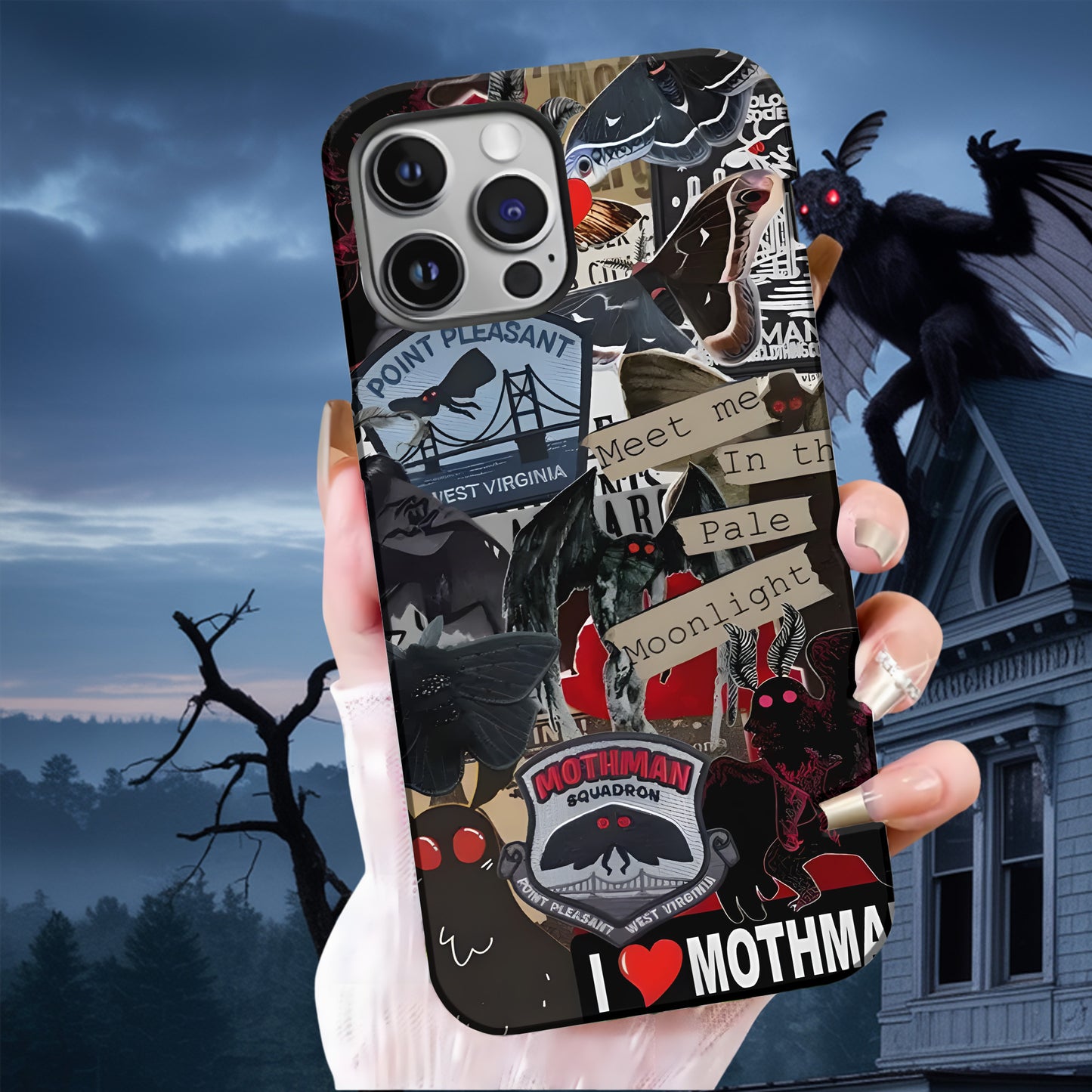Meet Me in the Pale Moonlight - Mothman Phone Case