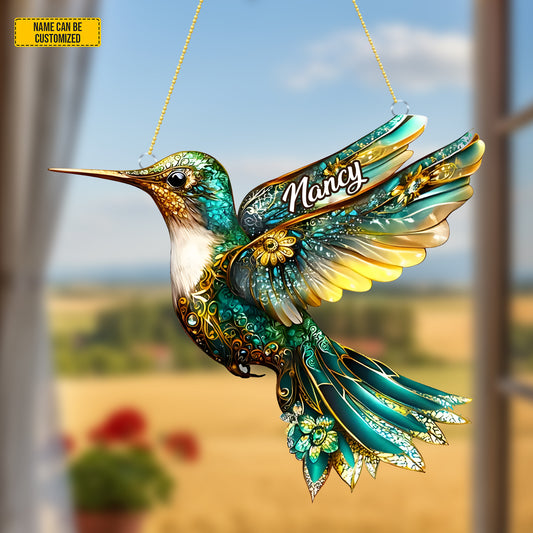 Colorful Hummingbird - Personalized Acrylic Window