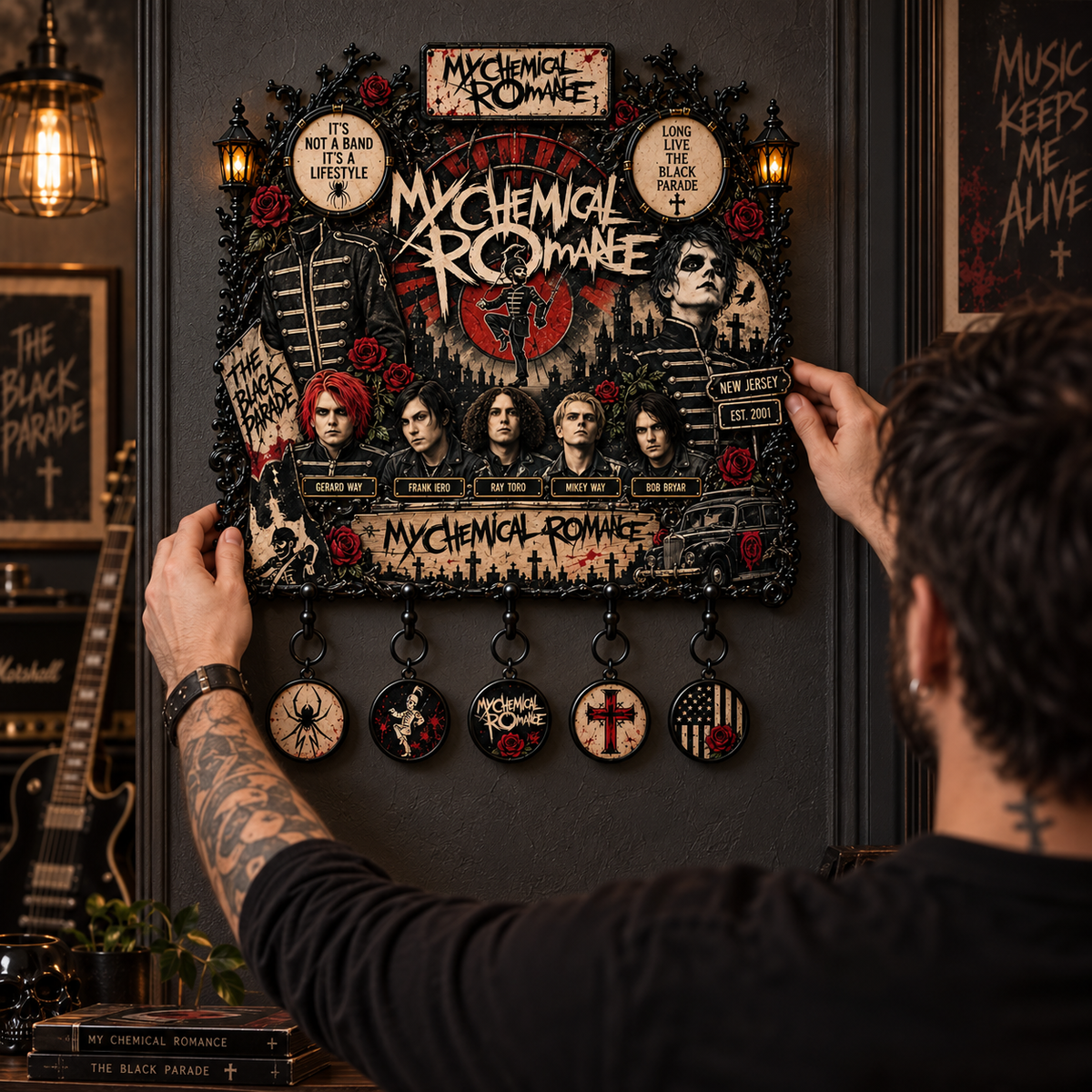 My Chemical Romance The Black Parade Wall Key Holder – Gothic Rock Music Decor, MCR Fan Gift