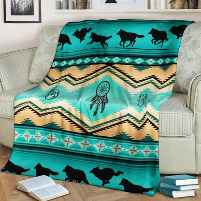Native American Wolf Sherpa Fleece Blanket