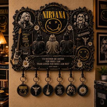 Nirvana Smells Like Teen Spirit Vintage Rock Wall Key Holder – Music Legend Wall Key Rack