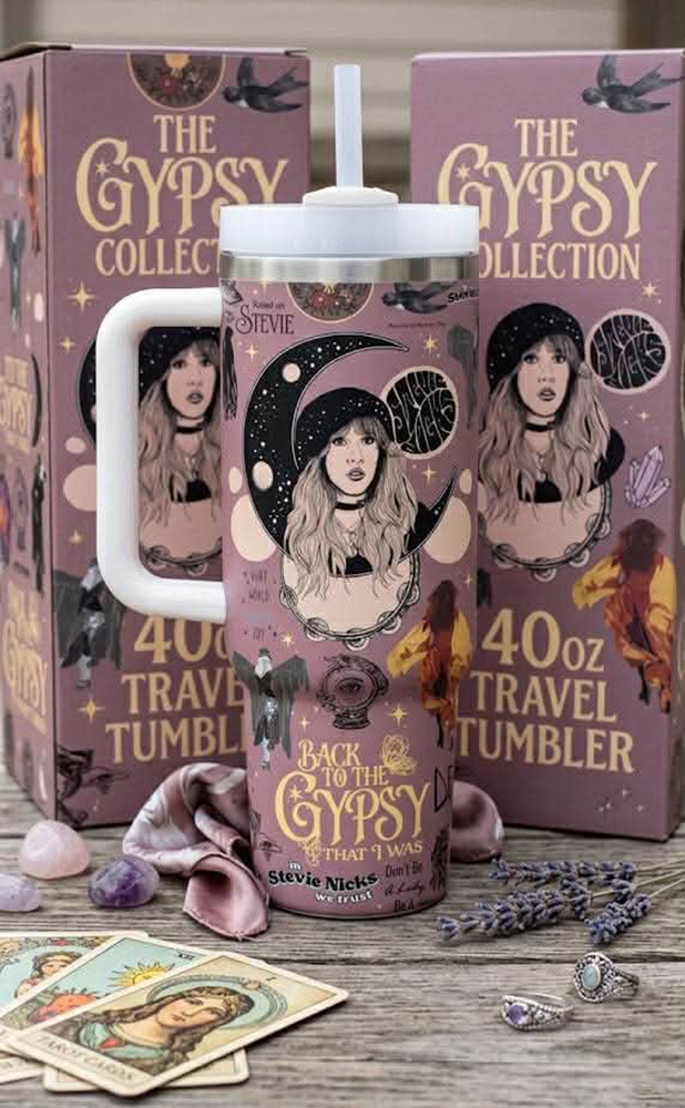 Gypsy Hippie Vintage Rock Floral Tumbler With Handle 40oz