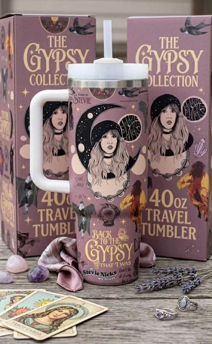 Gypsy Hippie Vintage Rock Floral Tumbler With Handle 40oz