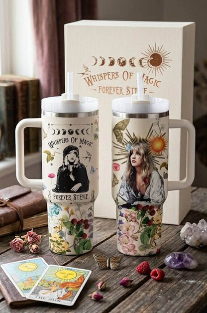 Gypsy Hippie Vintage Rock Floral Tumbler With Handle 40oz