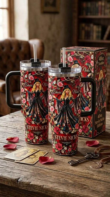 Gypsy Hippie Vintage Rock Floral Tumbler With Handle 40oz