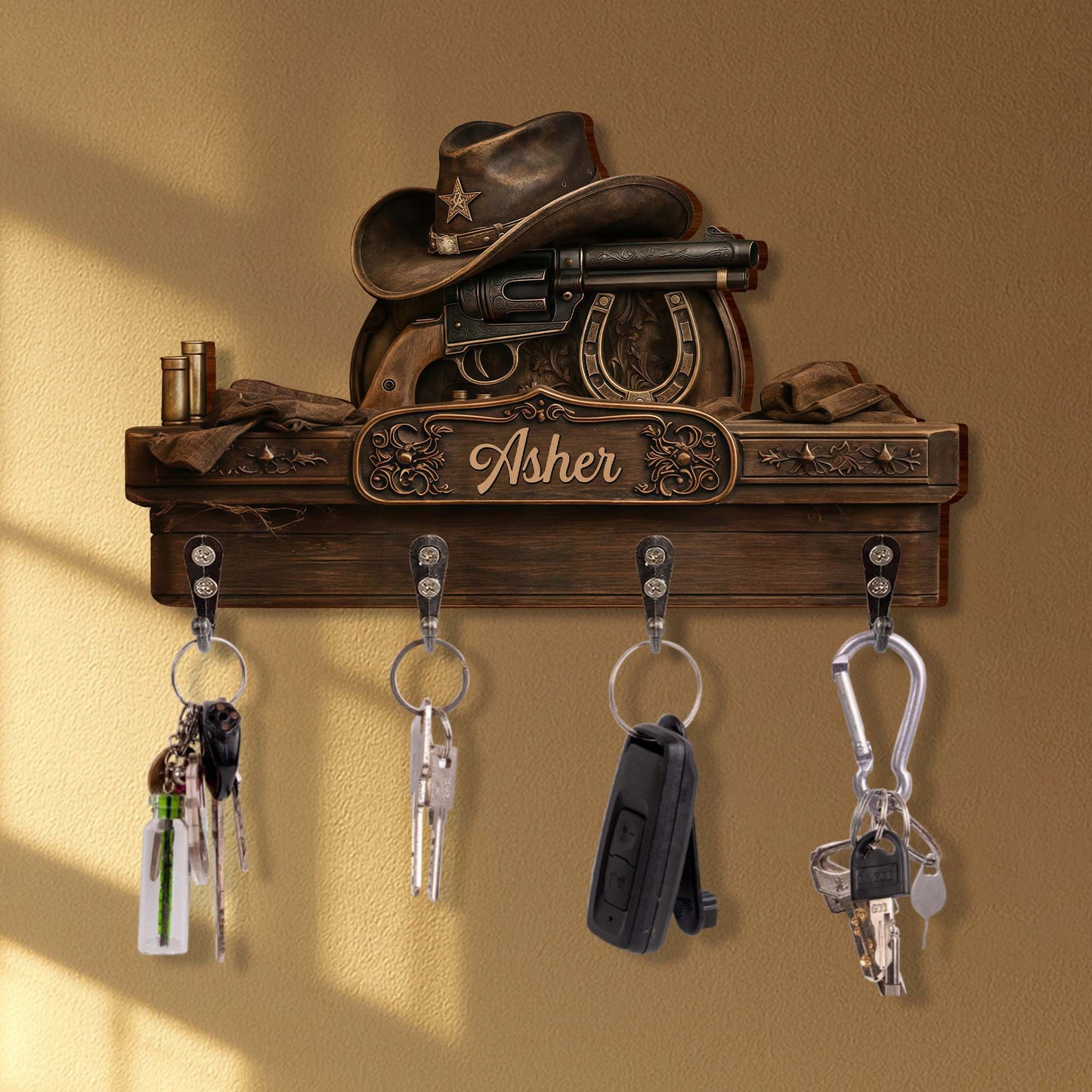 A True Cowboy Spirit, Personalized Key Holder, Gift For Him and Cowboy Lovers