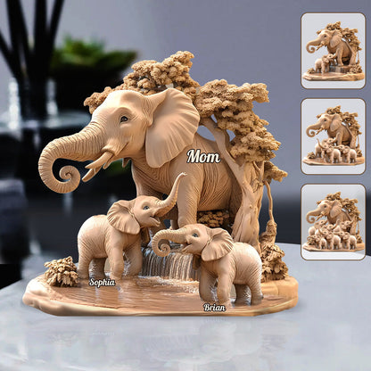 Mom & Kids Gift For Mom, Grandma,... - Personalized Elephant Custom Shaped Acrylic Plaque