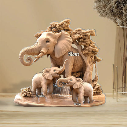 Mom & Kids Gift For Mom, Grandma,... - Personalized Elephant Custom Shaped Acrylic Plaque