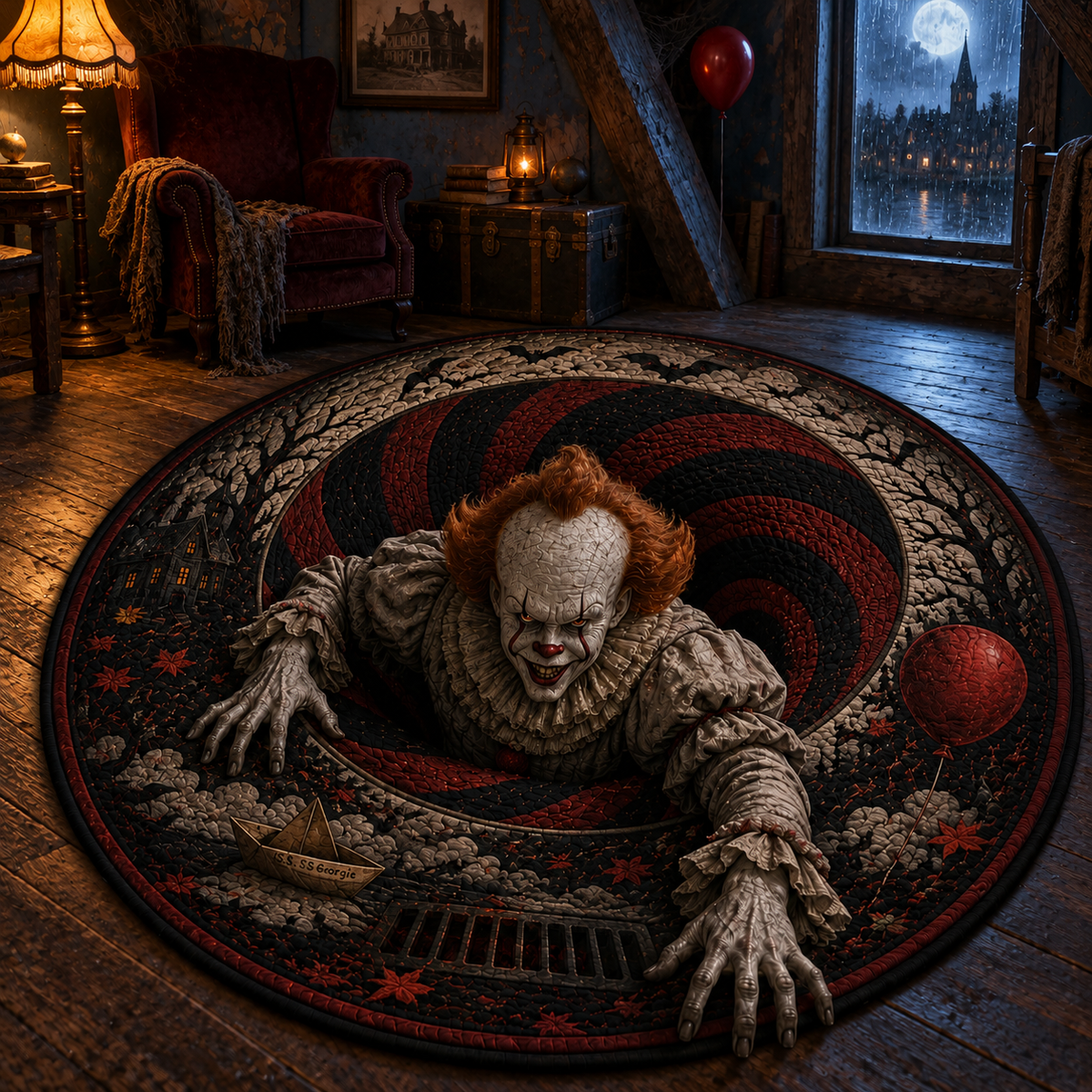 Pennywise Derry Nightmare 3D Illusion Halloween Round Rug