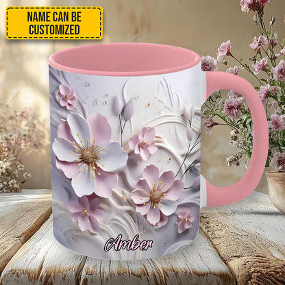 Pink Flower Accent Mug - Personalized Accent Mug
